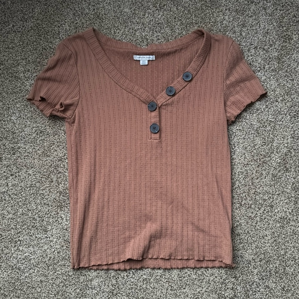 American Eagle Light Brown Short Sleeve Sweater Top M